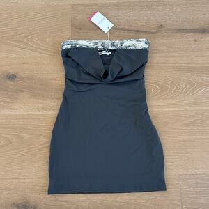 Beginning Boutique Mini Dress Theo Cowl Neck Sequin Trim Size US 2 in Gray